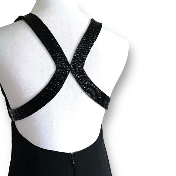 Y2k Vintage Cache Womens Dress Sz 4 Black Silk Beaded Open Back Cocktail LBD - Picture 13 of 15